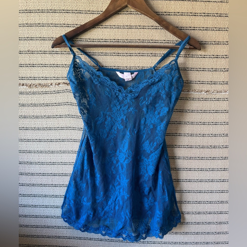 Y2K Victoria’s Secret Blue Lace/Mesh Chemise Teddy with Side Slits